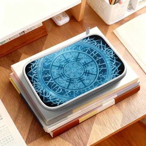 Women's Simple Thin Pencil Case Waterproof And Portable Perfect Organizer Box Bue Circle Viking Vegvisir Runic Compass