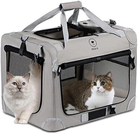 PEGIC Extra Large Cat Carrier for 2 Cats, Grey, X-Large | Portable Soft Sided, 24"×16"×16", Indoor and Outdoor Uses, For Car Traveling, Vest Visits