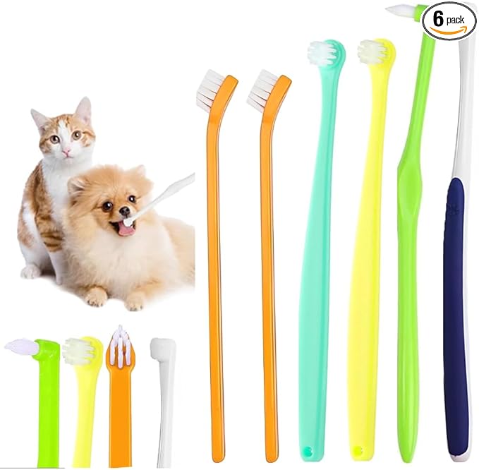6 Pcs Cat Toothbrush with Micro Head to fit into Cat Mouth, Ultra Soft Bristles Pet Toothbrush Kit, Kitten/Puppy Toothbrushes, Kitty Dental Care Supplies, Avoid Bleeding Gums & Help Gap Cleaning