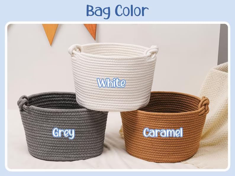 Personalized Dog Toy Storage Basket Bin Custom Pet Woven Baskets Pet Name Gift Toy Storage Cotton Rope Storage Box for Dogs & Cats Toys, Blankets and Accessories (Style C)