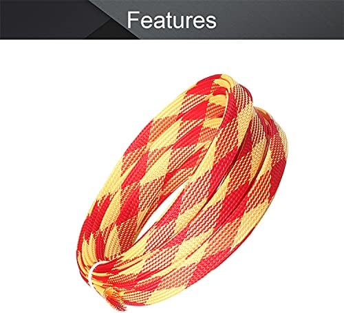 Othmro 5m/16.4ft PET Expandable Braid Cable Sleeving Flexible Wire Mesh Sleeve Red Yellow,for TV Audio PC Cords Protect from Pets Chewing