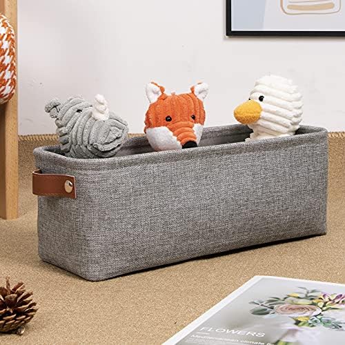 DULLEMELO Fabric Bathroom Storage Bin with Leather Handles, Narrow Organizer for Towels, Toilet Paper Rolls, Storage Basket for Back of Toilet, Vanities, Shelves & Cabinets (Gray)