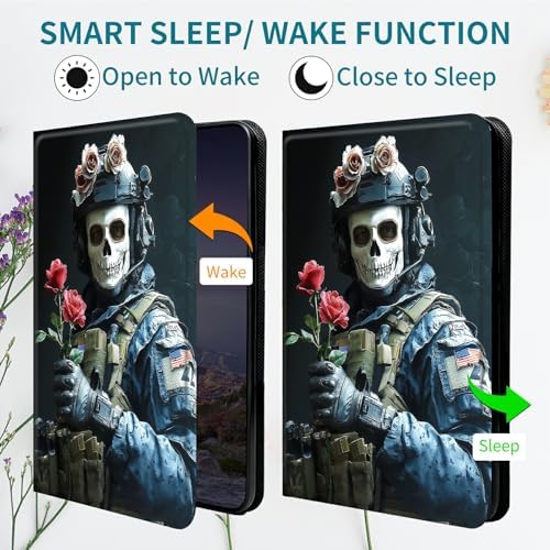 Case for Samsung Galaxy Tab S11 Ultra 2025 14.6" SM-X930/X936, 360 Degree Rotating Stand with Multi-Angle Vertical & Horizontal Viewing Shockproof Shell for Women Men, Skull Man Flower