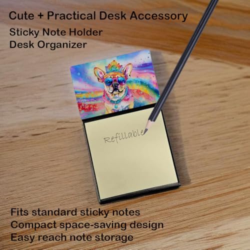 Caroline's Treasures Pug Hippie Dawg Sticky Note Holder Refillable Dispenser Self-Sticky Note Pads, Memo Pads Blank Desk Accessories