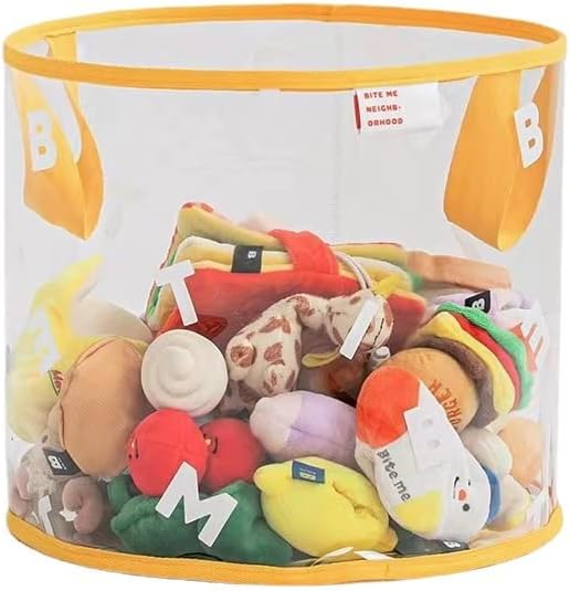 MANON ROSA Dog Toy Storage Basket Bin Round PVC Pet Storage Basket with Handles for Organizing Toys Blankets Leashes for Puppies Cat Kitten Rabbit (Medium,Yellow)