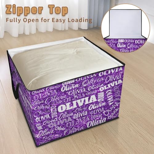 Personalized Extra Storage Bins with Lid, Customized Name Jumbo Storage Basket Rectangle Clothes Organizer for Organizing Kids and Pets Toys Shelf Closet, Bright Sequins Glittering