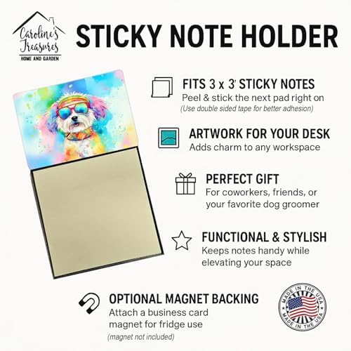 Caroline's Treasures Bichon Frise Hippie Dawg Sticky Note Holder Refillable Dispenser Self-Sticky Note Pads, Memo Pads Blank Desk Accessories