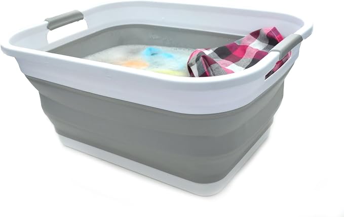 SAMMART 41L (10.8 gallon) Collapsible Plastic Laundry Basket-Foldable Pop Up Storage Container/Organizer-Portable Washing Tub-Space Saving Hamper, Water capacity: 32L (8.4 gallon) (Rectangular, Grey)