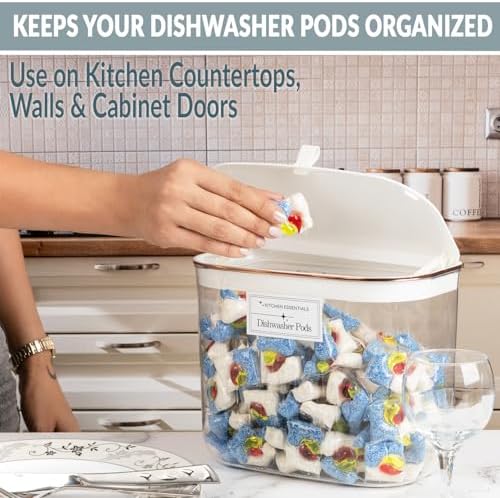 Laundry Room Organization and Storage Container - Wall & Cabinet Hanging - 7L / 236oz Large Capacity - Clear Container for Laundry Pods, Detergent Powder, Beads & Dryer Balls with Scoop & Labels