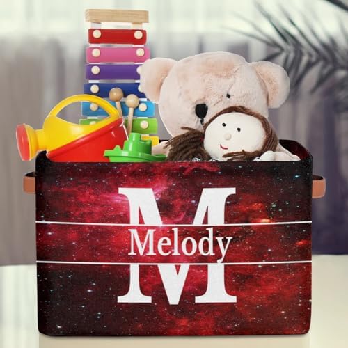 Personalized Storage Basket Initial Letter, Watercolor Red Universe