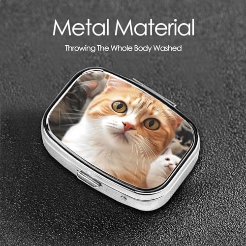 Pill Box Small Pill Case 2 Compartment Cute Medicine Organizer Funny Pet Cat Travel Pillbox Portable Pill Container Holder Vitamin Organizer to Hold Fish Oils Supplements