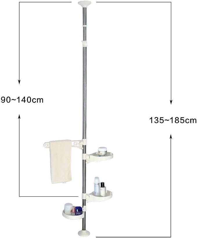 BAOYOUNI Plant Stand Tension Rod, 3 Trays&1 Arm Adjustable Ivory | Window Sill Flower Display Rack, Vertical 4-Tier Corner Storage，Indoor Pole Hanger for Counter Top & Home Decor