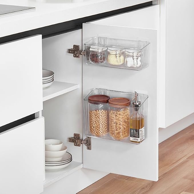 vacane Large Organizing Caddy with 2 Command Strips, Adhesive Wall Mounted Storage Organizer Bins 2 Set, 10 Lb