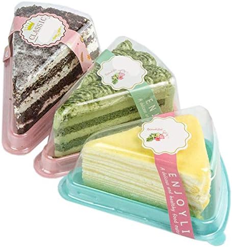 Set of 50 Cake Slice Container Cheesecake Cake Slice Container Holder | Transparent Plastic Cakes Box (Pink)