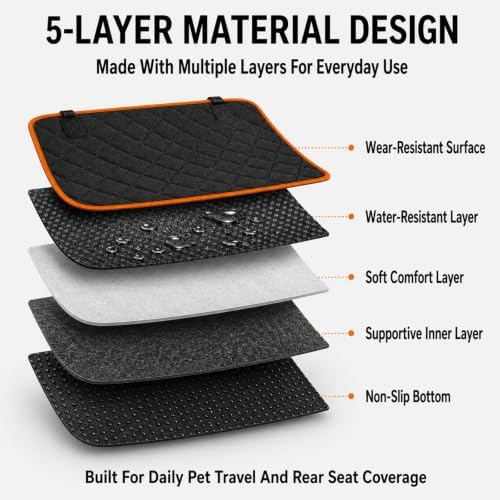 Dog Car Seat Cover for VW Caddy Transporter Crafter Amarok, Pet Seat Cover with Side Flaps, Durable Dog Hammock for Car Back Seat, Rear Seat Protector for Cars, SUVs & Trucks,A Black