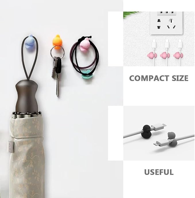 Homoyoyo Duck Self-Adhesive Cable Clips 8 Pcs Cartoon Cable Holders for Desk Wall and Car Cute Cord Management for Charger Cables and Wire Organization Compact Manager