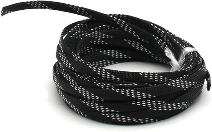 Jutagoss PET Expandable Braided Cable Sleeve, 32.8ft - 5/16 inch Black Silver Cable Management Sleeve, Wire Loom Tube Cord Protector for USB Cable, Power Cord, Audio Video and More, 1Pc
