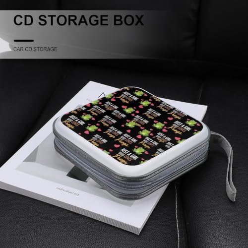 CD Wallet Frogs Protective Disc Cases Storage Binder 40 Capacity | Just A Girl Who Loves Frogs DVD Case Holder Organizer Portable Hand Strap for Car Office Travel
