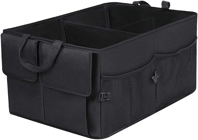 JiatuA Car Trunk Organizer for SUV Collapsible Car Storage Organizers Black | 8 Pocket Waterproof Dust-proof Sturdy Foldable Cargo Backseat Storage Adjustable Car Accessories for Sedan More Trunk Space