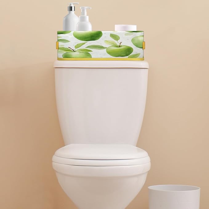 Green Apples Pattern Bathroom Storage Basket Waterproof Foldable Storage Bins with Handles Decorative Toilet Paper Storage Basket for Organizing for House Bathroom Toiletries