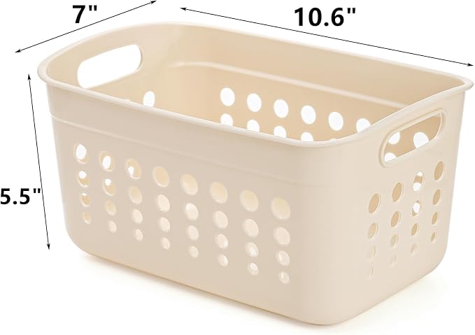 9 Pack Plastic Storage Basket, Small Pantry Organizer Basket Bins, Rectangular Storage Tray Baskets Container with Handle for Shelf, Household, Desktop (Beige, White, Gray)
