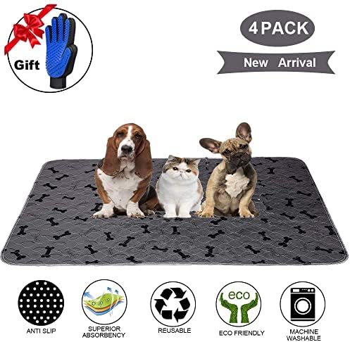 Washable Dog Pee Pads with Free Grooming Gloves,Non Slip Dog Mats with Great Urine Absorption,Reusable Puppy Pee Pads for Whelping,Potty,Training,Playpen