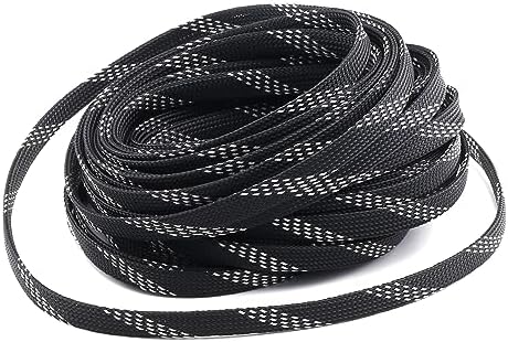 Jutagoss PET Expandable Braided Cable Sleeve, 32.8ft - 3/8 inch Black Silver Cable Management Sleeve, Wire Loom Tube Cord Protector for USB Cable, Power Cord, Audio Video and More, 1Pc