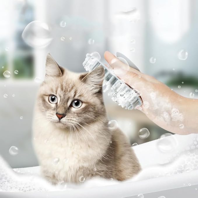 Toyvian Suction Cup Puppy Massage Brush Ergonomic Pet Bathing and Grooming Tool for Cats and Dogs Multi Functional Hair Cleaner and Massager Grey for Dematting and Shedding