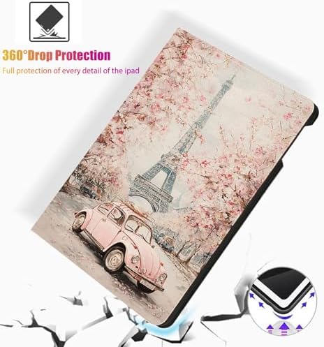 for Microsoft Surface Pro 7 Plus,Surface Pro 7/6/5/4 12.3" Tablet Case,Auto Wake/Sleep,Adjustable Stand Protective Cover - Paris Cherry Blossom Eiffel Tower