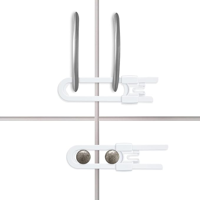 Vmaisi 8 Pcs Baby Sliding Cabinet Locks Adjustable U Shaped Child Safety | for Cabinets with Handles or Knobs, Childproof Latches for Kitchen Bathroom Storage Cupboards