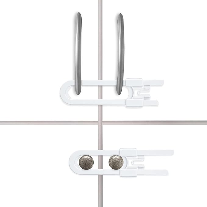 Vmaisi No Drill U-Shaped Sliding Cabinet Locks Baby Proofing, 4 Pack | Adjustable Child Safety Locks for Cabinets with Handles or Knobs, Childproof Latches for Kitchen Bathroom Storage Cupboards