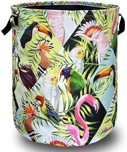 Tropical Birds Laundry Basket Foldable Oxford Cloth Hamper 18.9" x1 6.5"