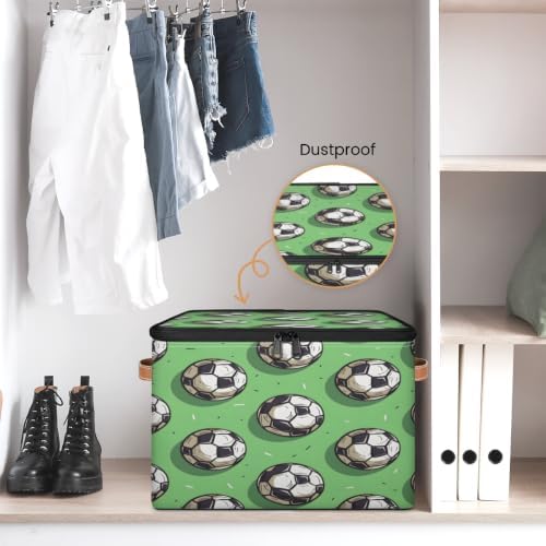 Sports Soccer Balls Storage Box with Zipper Lid | Collapsible, Fabric, Storage Bin, Handle, Large, Closet Organizer, Containers, Bedroom, Home, Soccer Football