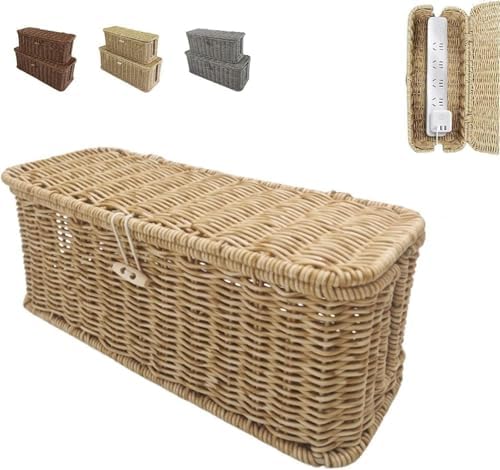 Hand-woven rattan cable organizer, decorative cable organizer for power outlets and chargers, pet-protected(#C,L)