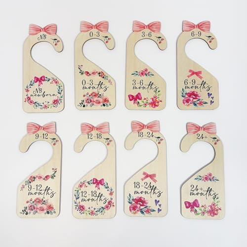 Baby Closet Dividers 8pcs Double-Sided Baby Clothes Dividers for Closet Wooden Nursery Decor for Gilrs Wardrobe-Ideal Baby Size Closet Organizer