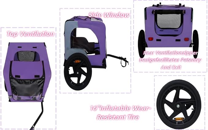 ZeHuoGe Pet Bike Trailer for Small to Medium Pets, Pet Cart Bicycle Wagon,23.62”x17.71” Roomy Cabin, Foldable & Portable, Universal Fit for 20”-29” Bikes