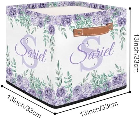 Customized Storage-Basket Collapsible Baby Keepsake-Box Flower Purple Organizer-Bins as Gifts for Girls Boys Baby Adults Cubes Storage-Box Print Name on It