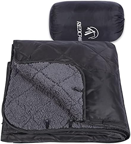 REDCAMP Large Outdoor Blanket 79"x59" Sherpa Fleece Lining, Black | Cold Weather Warm Thick Outdoor Blanket Comfy Foldable & Windproof for Camping Stadium,Car,Picnics,Pet,Trip,Machine Washable