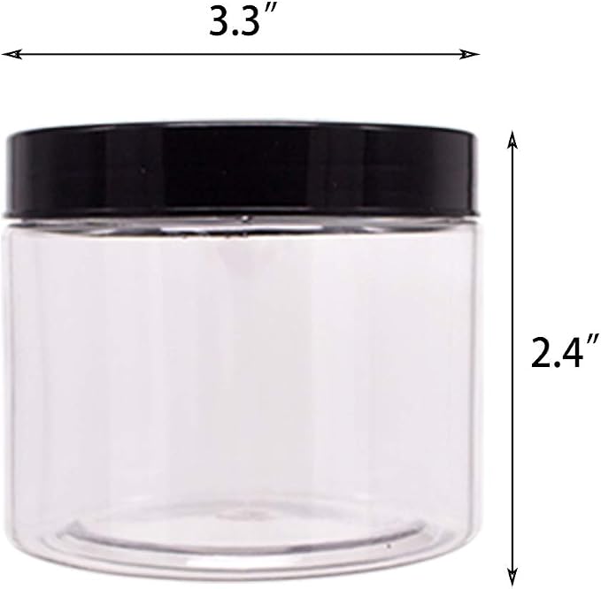 zmybcpack 12 Pack 8 oz Clear Plastic Jars with Black Lids, Storage Jars | PET Container for Cosmetics, Cream, Gel, Kitchen, Travel, Slime, Include 1 Spatula, 1 Pen & Labels