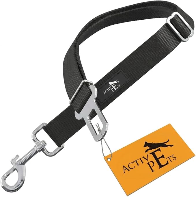 Black Car Seat Belt for Dogs, Attaches to Harness & Collar, Adjustable 18" - 24" Travel Restraint System Fits Small - Large Pups for Safety & Comfort, Essential Pet Supplies & Accessories