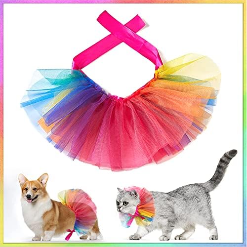 Threetols Rainbow Dog Costume - Christmas Pride Princess Dress for Cats & Dogs, Tutu & Collar Set for Small to Medium Pets, Perfect for Birthday Parties