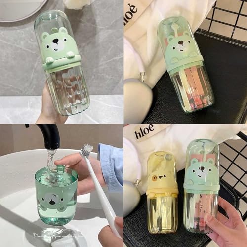 Cute Toothbrush Travel Case for Kids with Detachable Handle, Portable Cute Toothbrush Holder, Multifuction Toothbrushes Toothpaste Storage Box for Camping Travel or Home Use (Green)