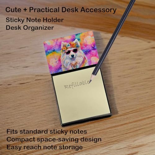 Caroline's Treasures Samoyed Hippie Dawg Sticky Note Holder Refillable Dispenser Self-Sticky Note Pads, Memo Pads Blank Desk Accessories