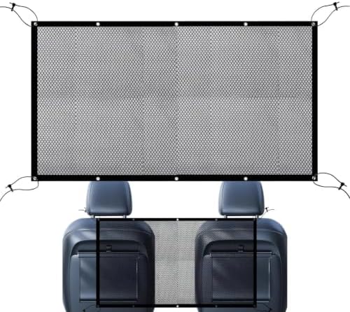 Car Pet Mesh Barrier for RAM Promaster 2500 City | Elastic Drawstring Setup Secures Driving Space. 116x76 Centimeter Woven Mesh Deflects Animal Claws.