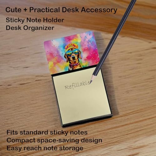 Caroline's Treasures Dachshund Hippie Dawg Sticky Note Holder Refillable Dispenser Self-Sticky Note Pads, Memo Pads Blank Desk Accessories