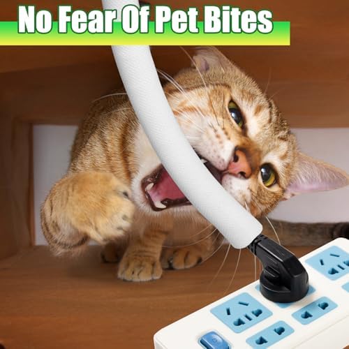 AIERSA Cord Protectors from Pets No Chew,13FT 1/2" Wire Protector for Cats,Rabbits,Dogs,White Durable Braided Cord Cover,Cable Sleeves for Cord Management and Pet Protection