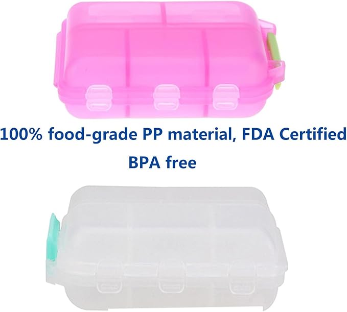 Pill Case (2 Pack) - Portable Small Supplements Tablet Container Box with 10 Compartments - Medicine Capsule Vitamin Organizer Dispenser Holder Storage for Travel Trip Pocket Purse(Pink+White)