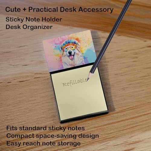 Caroline's Treasures Great Pyrenees Hippie Dawg Sticky Note Holder Refillable Dispenser Self-Sticky Note Pads, Memo Pads Blank Desk Accessories