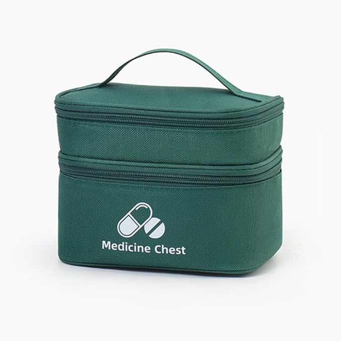 Dual Layers First Aid Bag Empty with Lockable Zipper,Pill Bottle Organizer Storage Bags,Household Medicine Storage Bag for Home Pills Vitamins Emergency Supplies Travel (Green,7.48×5.51×5.51inch)