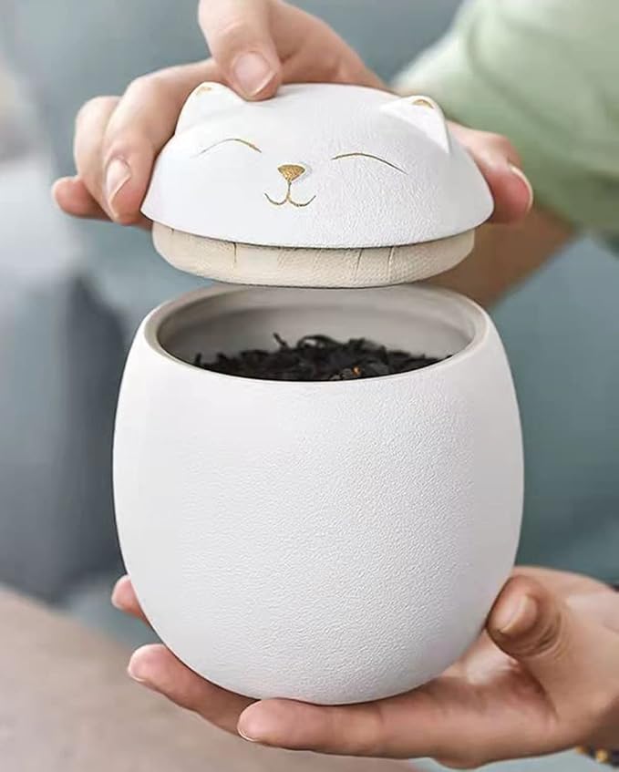Ceramic Jar Cat Candy Dish Sugar Bowl Storage Jar Canister with Seal Lid